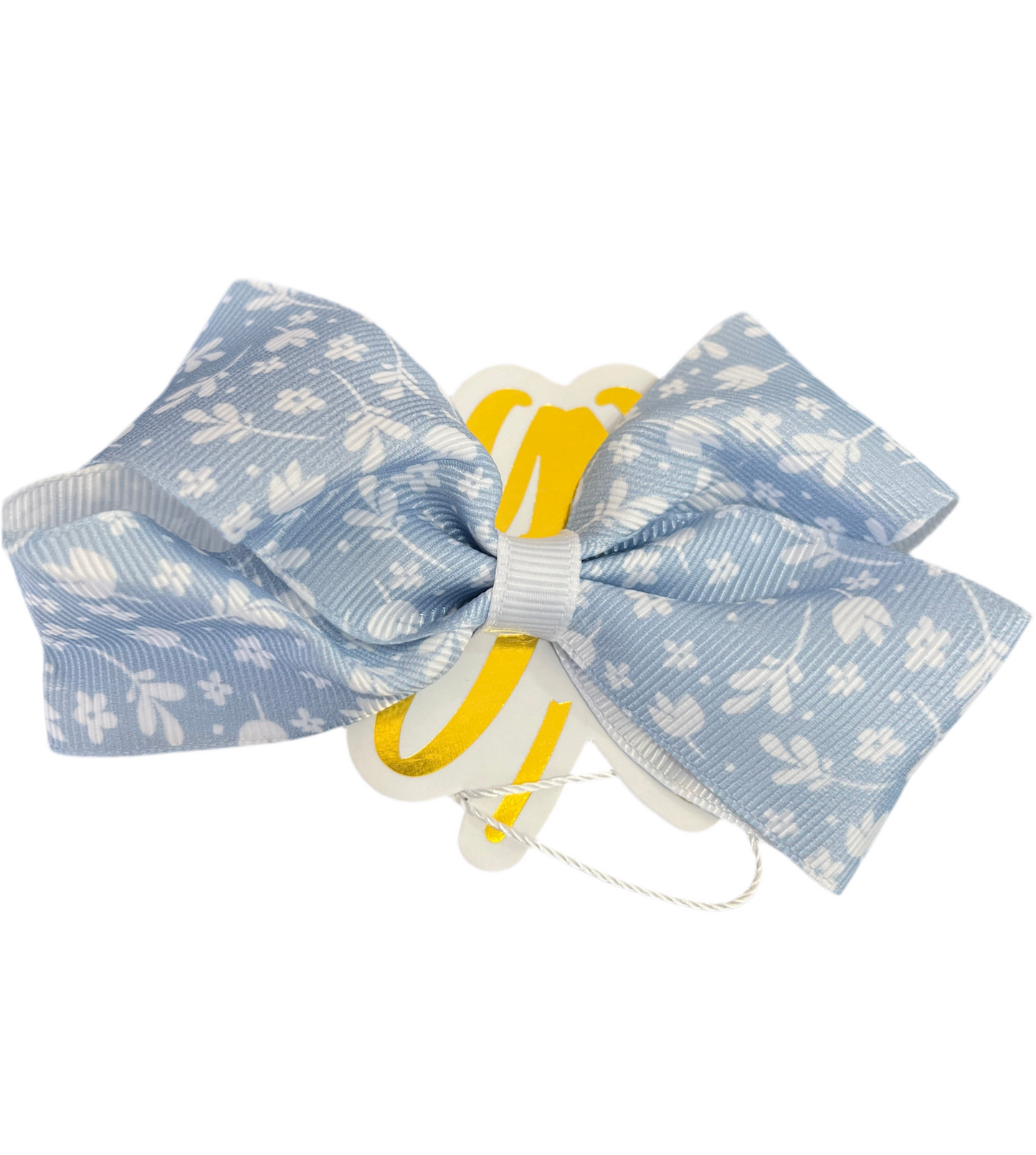 Denim Hair Bow W/ White Flower