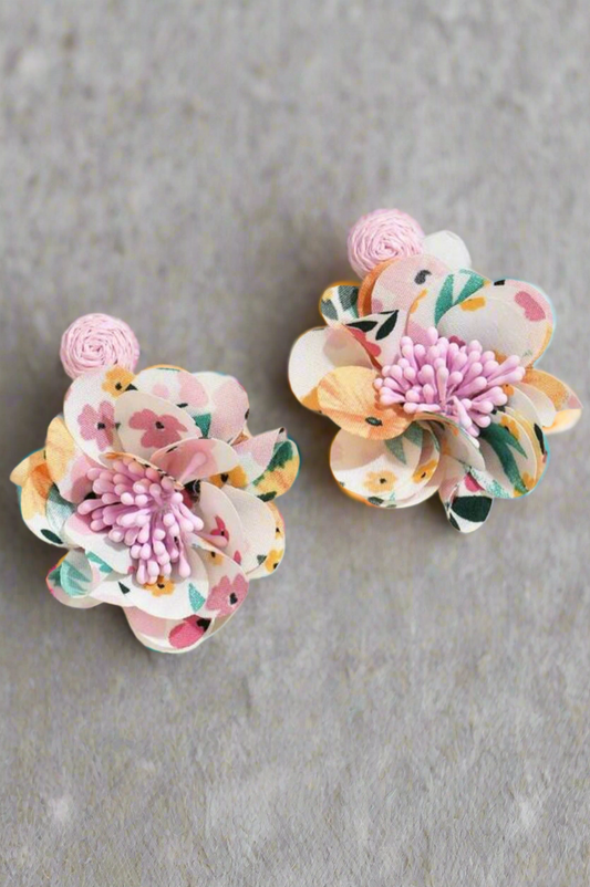 Multi-Colored Flower Pink Earrings
