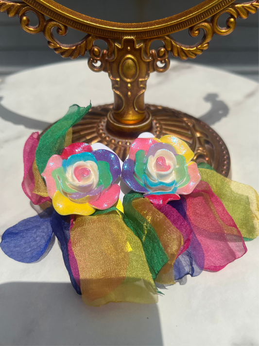 Colorful Fabric Flower Earrings