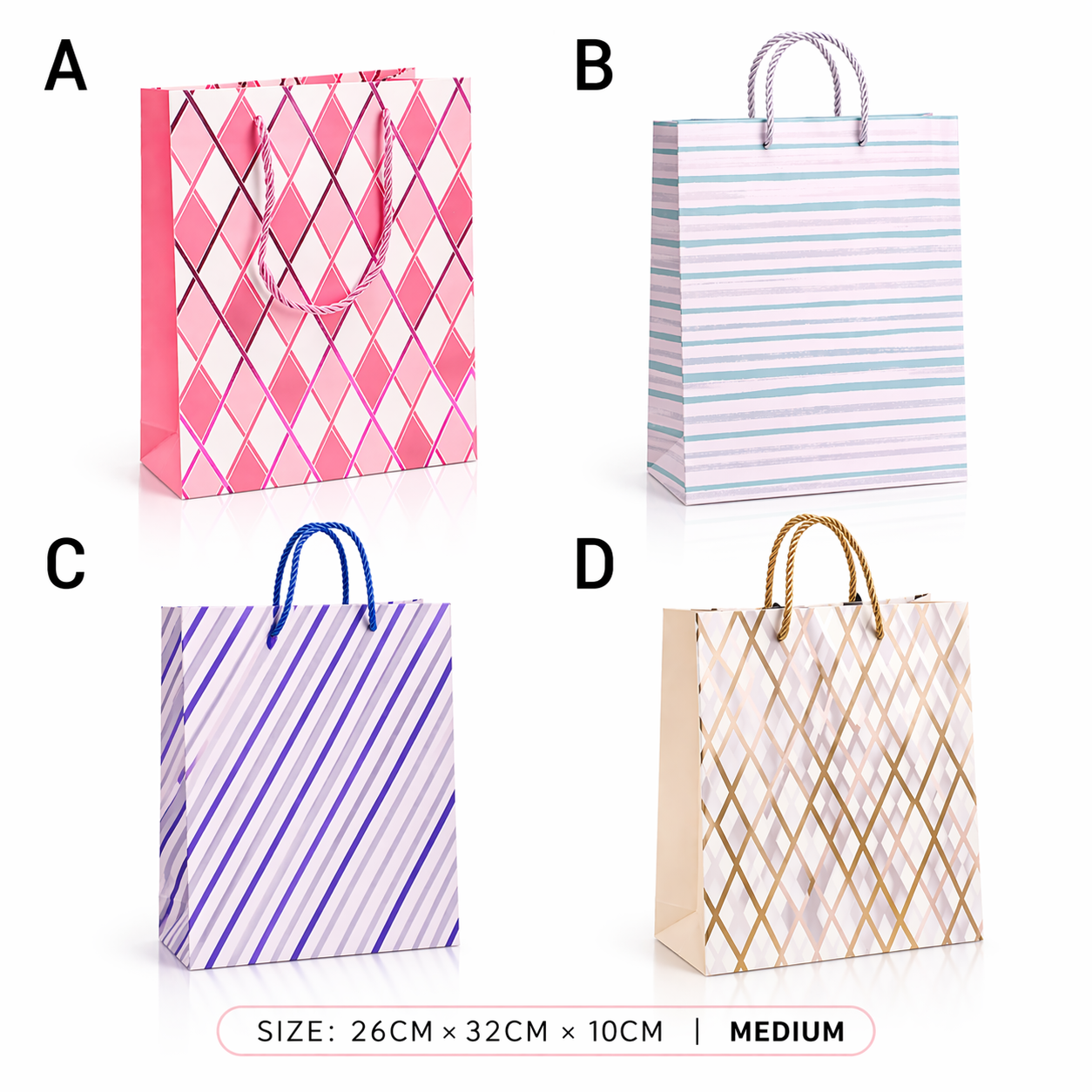 Gift Bag - Diamond Pink/White - Medium