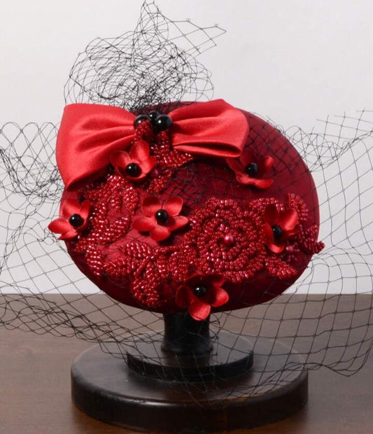 Elegant Vintage Burgundy Fascinator
