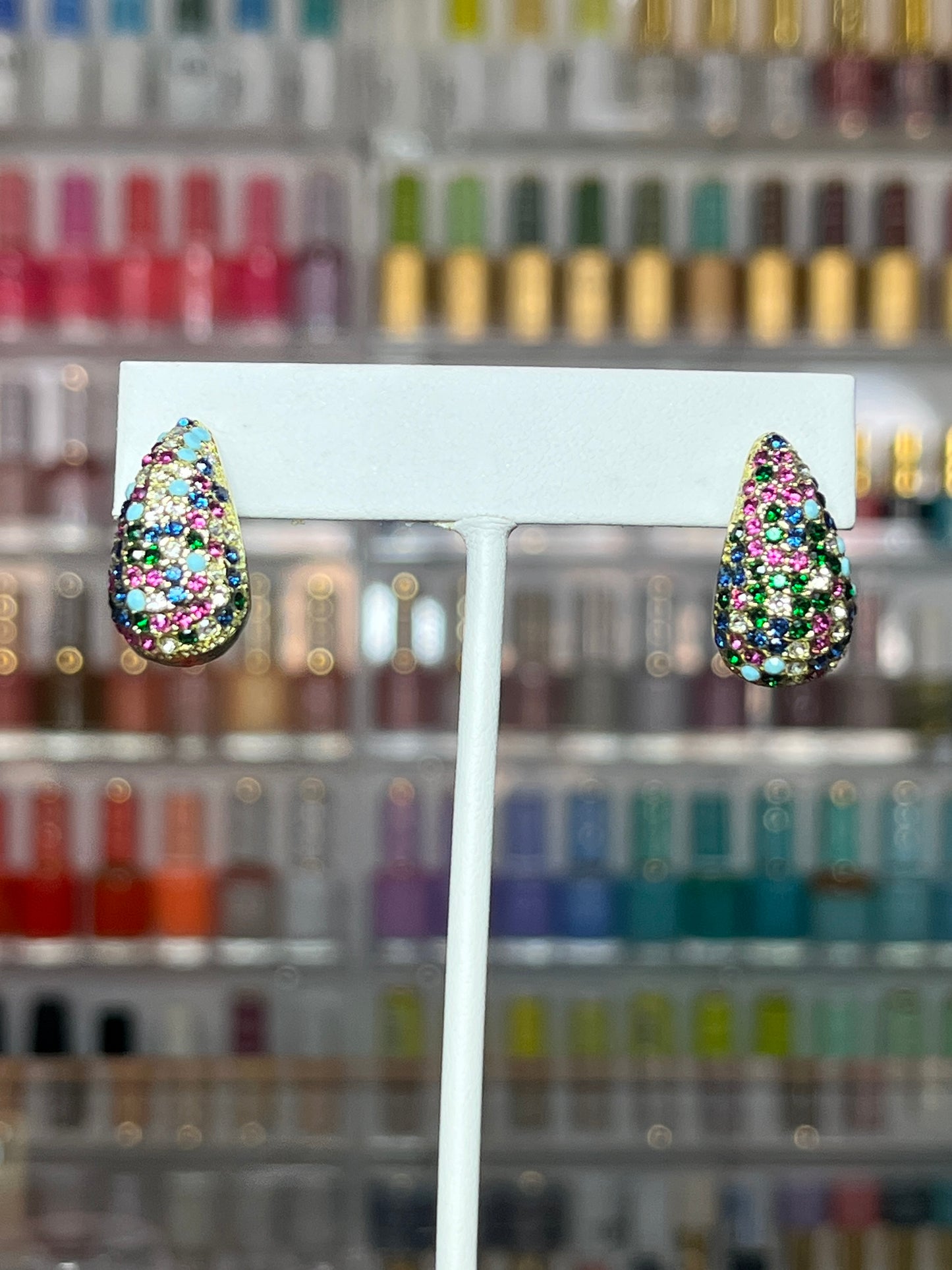 Multi–Colored Tear Drop Earrings