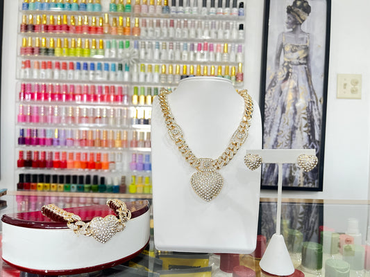 Gold Gilled Stone Filled Heart Set