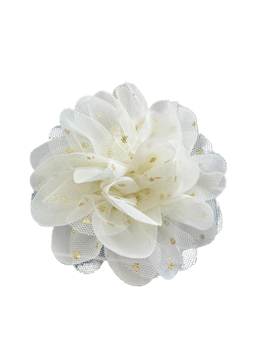 Flower Hair Clip W/ Gold Dots - Ivory