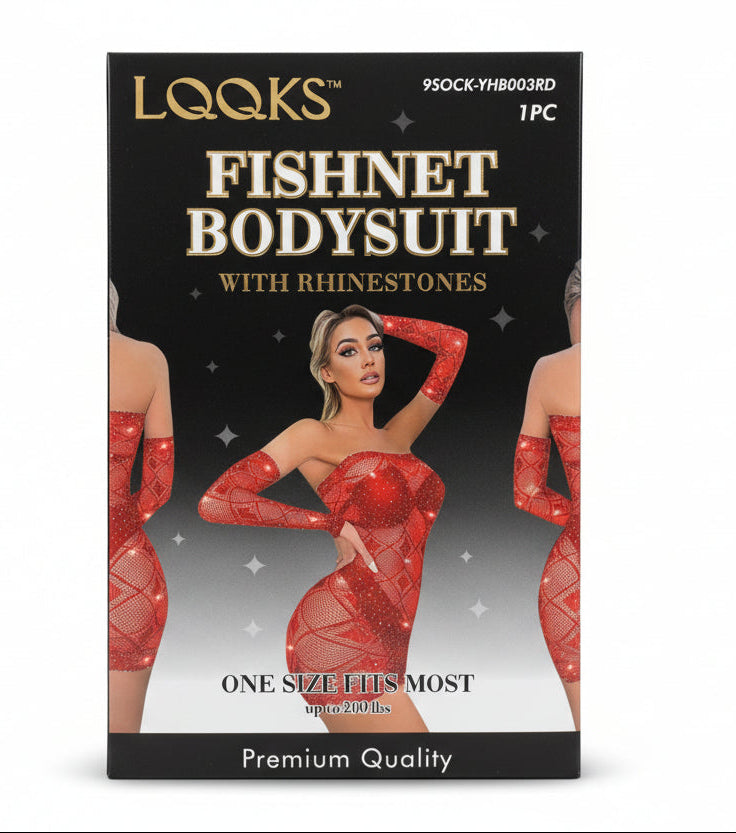 Fishnet Bodysuit w. Rhinestones