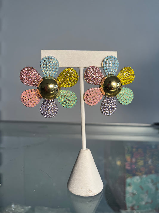 Rhinestone Flower Earrings