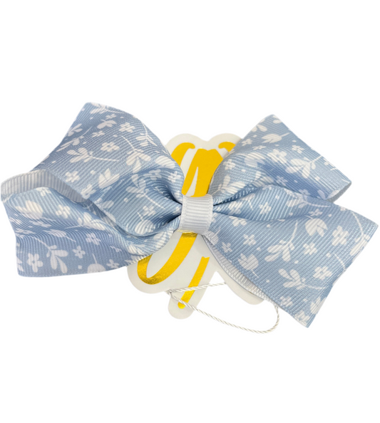 Denim Hair Bow W/ White Flower