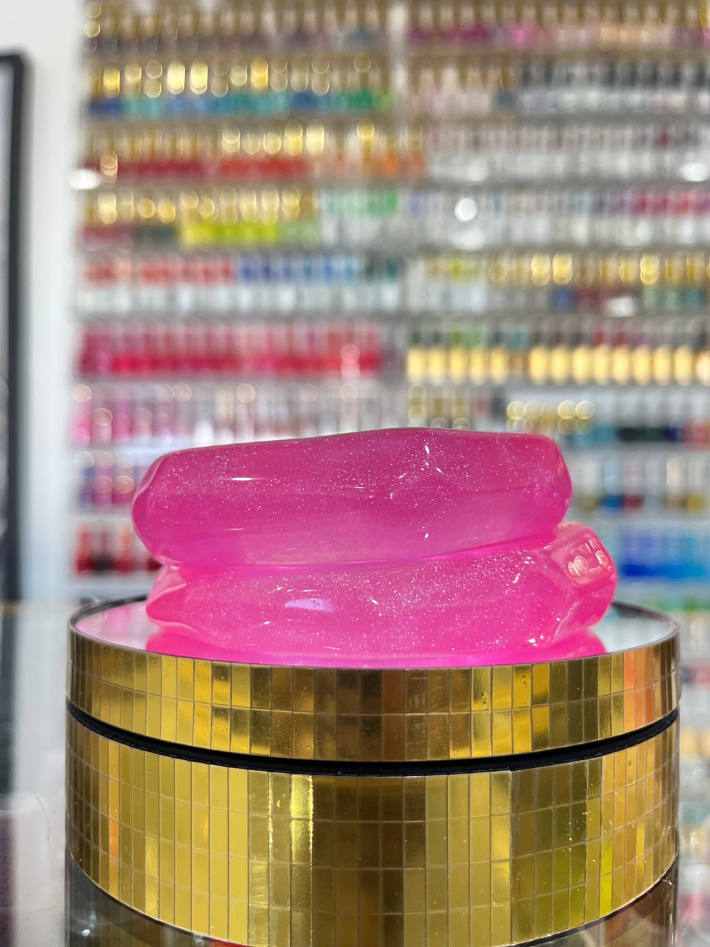 Transparent Pink Glitter Bangles