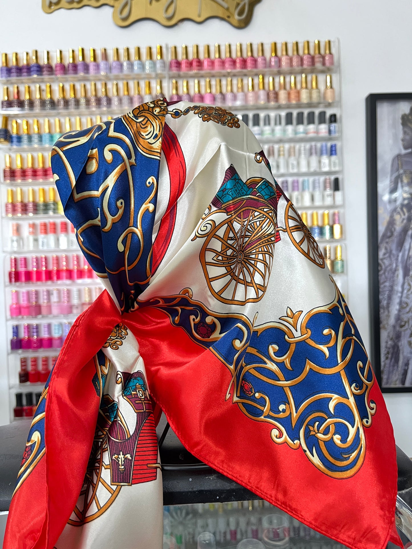 Red Multi-Color Satin Scarf