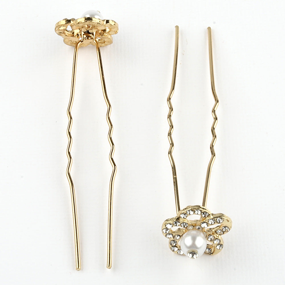 Gold Flower W/Pearl Hair Accessories