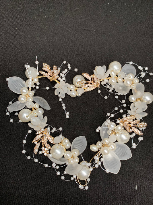 Gold Floral Pearl Hair Piece